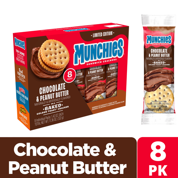 MUNCHIES Sandwich Crackers Chocolate & Peanut Butter 1.42 Oz, 8