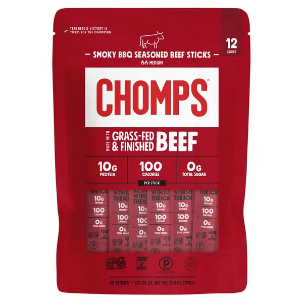 Chomps Smokey BBQ Seasoned Beef Sticks, 1.15 oz, 12-count