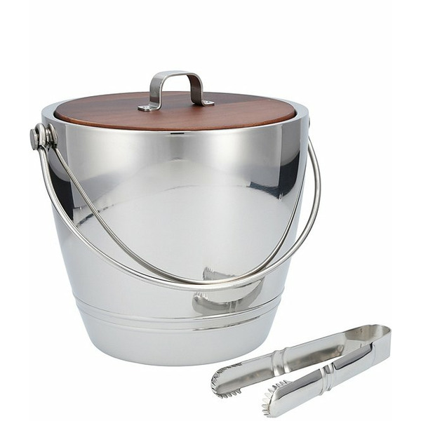 Fortessa Crafthouse by Fortessa Stainless Steel Round Ice Bucket with Wood Lid and Tongs