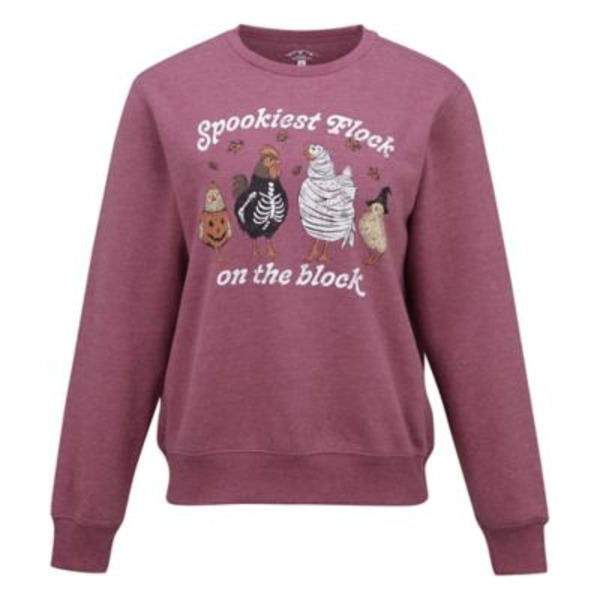 Blue Mountain Women's Halloween Spookiest Flock Graphic Fleece Sweatshirt
