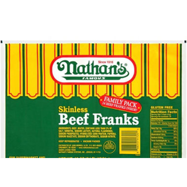 Restaurant Depot Nathan’s Famous 8/1 Skinless Beef Franks SameDay