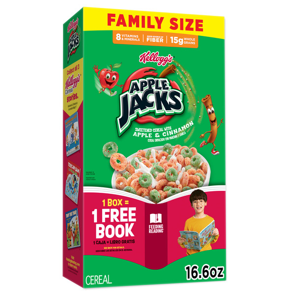 Kellogg's Apple Jacks Cold Breakfast Cereal, 8 Vitamins and Minerals, Kids Snacks, Large Size, Original, Box (1 Box)
