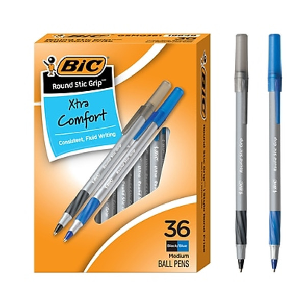 BIC Assorted Barrels Round Stic Grip Xtra-Comfort Ballpoint Pens - Assorted Ink Colors - 1.2mm Medium Point