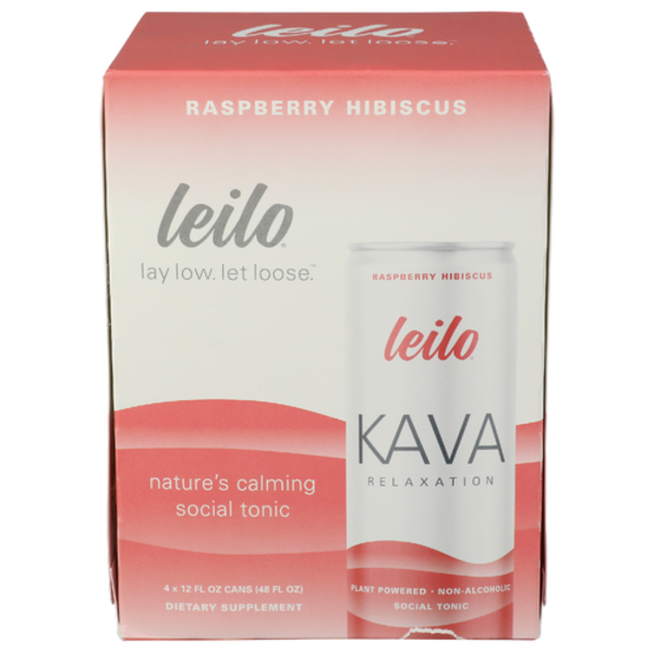 Leilo Raspberry Hibiscus Non-Alcoholic Kava Relaxation Social Tonic 4 Pack