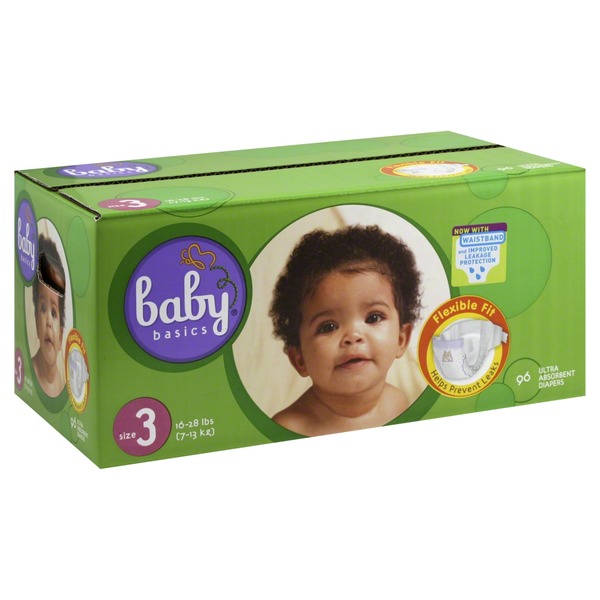 Baby Basics Diapers, Ultra Absorbent, Size 3 (1628 lb) (96 each