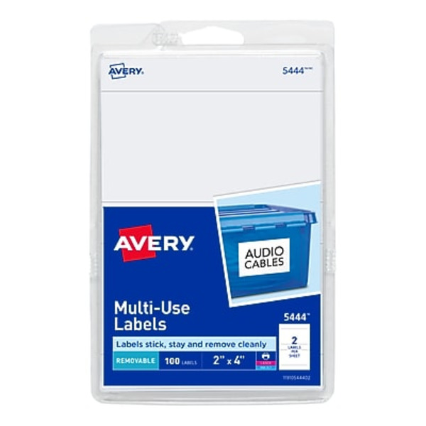 Avery 5444 2" x 4" 2-Labels-Per-Sheet White Laser/Inkjet Multipurpose Labels