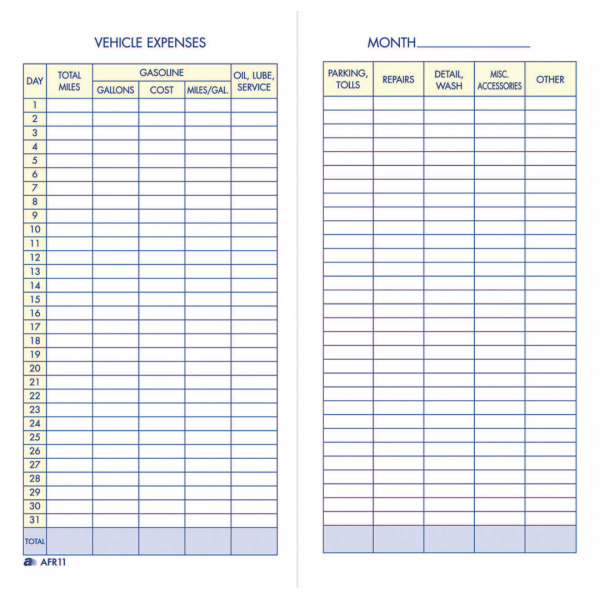 Adams AFR11 3-1/4" x 6-1/4" Vehicle Mileage & Expense Record Book