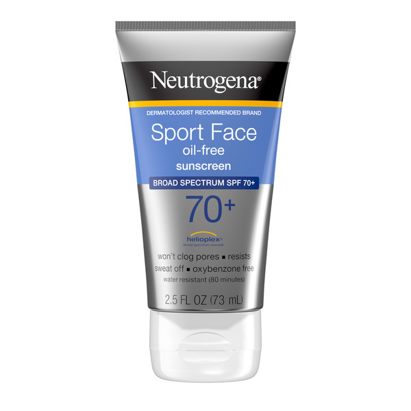 Neutrogena Sport Face Sunscreen SPF 70+, Oil-Free, 2.5 fl oz, Sweat & Water-Resistant, Broad-Spectrum UVA/UVB, Nourish & Restore Skin Balance, Oxybenzone Free Sunscreen For Face - 2.5 fl oz