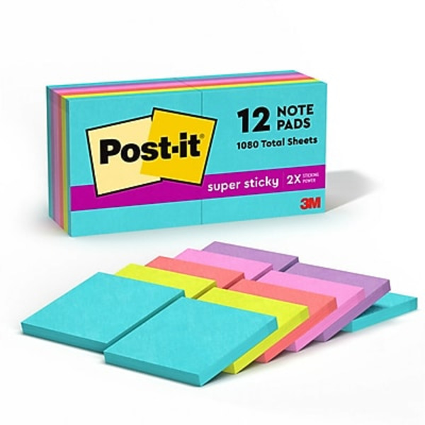 Post-it 3" x 3" 90 Sheets per Pad Miami Collection Super Sticky Notes