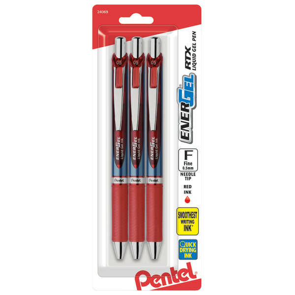 Pentel EnerGel Fine Point 0.5mm 54% Recycled EnerGel RTX Retractable Liquid Gel Pens - Red Ink