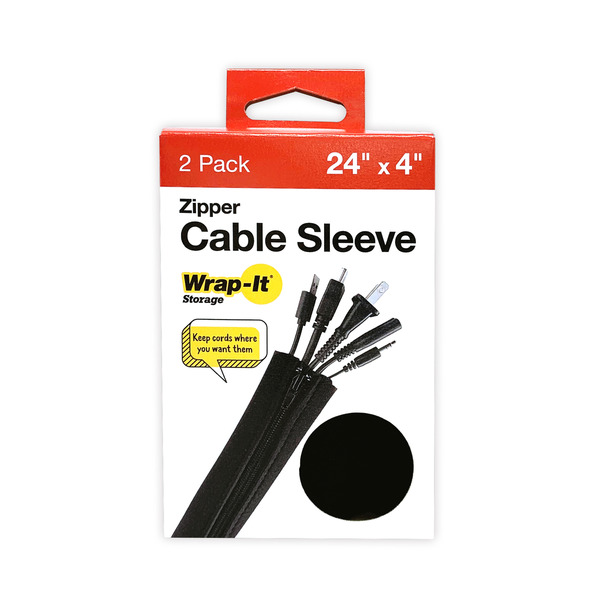 Wrap It Zipper Cable Sleeve - Black - 24" x 4"