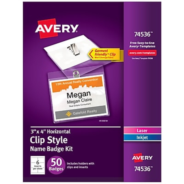 Avery Clear ID Badge Holders with White Inserts