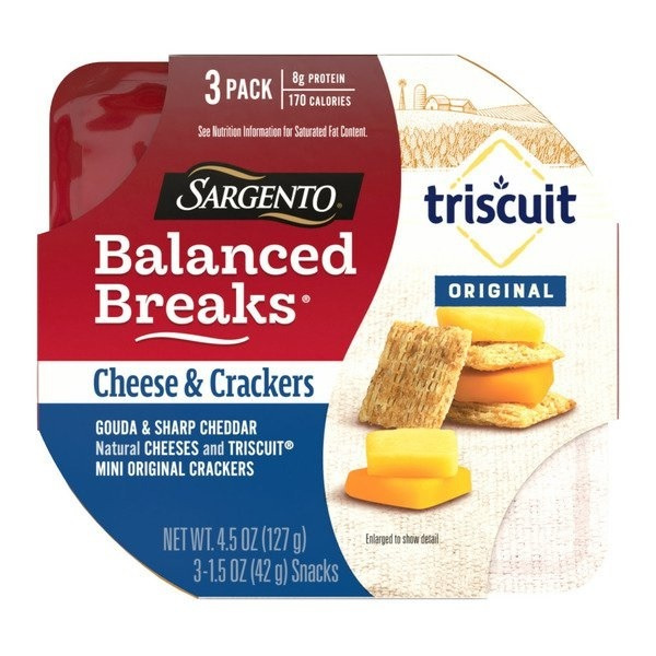 Sargento Balanced Breaks® Cheese & Crackers, Gouda & Sharp Cheddar Cheeses and TRISCUIT® Mini Original Crackers Snack Kit, 3-Pack