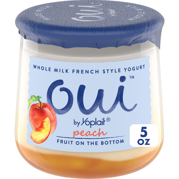 Yoplait Oui French Style Peach Whole Milk Yogurt, Glass Yogurt Jar
