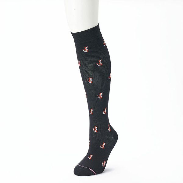 Dr. Motion Women's Black Size 4-10 Cat Mild Compression Knee High Socks
