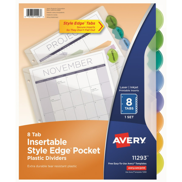 Avery 11293 Multicolor 8-Tab Style Edge Insertable Plastic Divider
