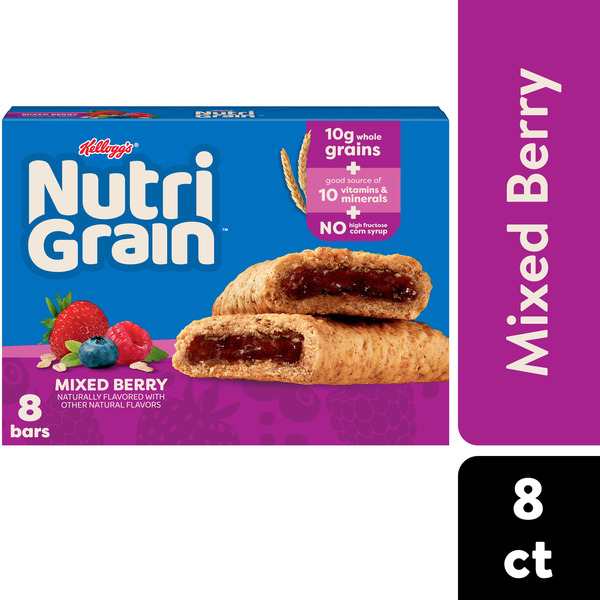Kellogg’s Nutri-Grain Mixed Berry Breakfast Bars, Made with 10g Whole Grains, 8 Count