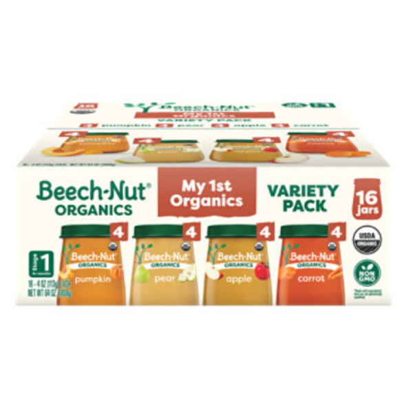 Beech-Nut Organics Stage 1 Baby Food Variety Pack, Fruit & Vegetable, 4oz Jar (16 pack)