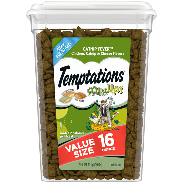 TEMPTATIONS MixUps Catnip Fever Flavor Crunchy and Soft Cat Treats, 16 oz. Tub - 16 oz