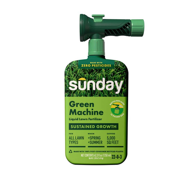 Sunday Green Machine 43 Fl. Oz. 5000 Sq. Ft. Liquid Lawn Fertilizer For All Grass Types, 22-0-3