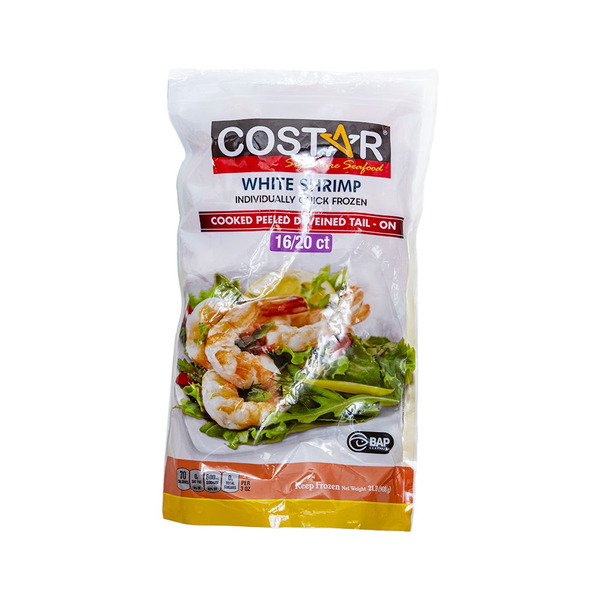 Frozen Shrimp - Cooked, Peeled & Deveined, Tail-on- 16-20 ct - 2 lb