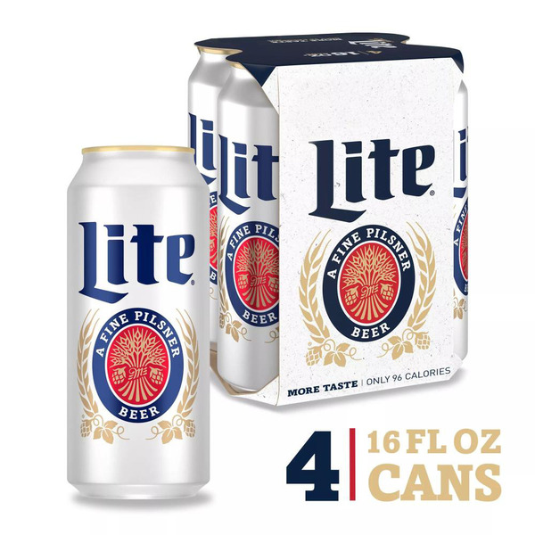 Miller Lite American Light Lager Beer, 4-pack, 16-oz beer cans