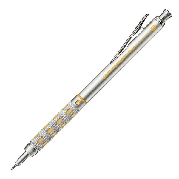 Pentel Graph Gear HB Hardness 1000 Mechanical Drafting Pencil - Silver & Yellow Barrel - 0.9 mm