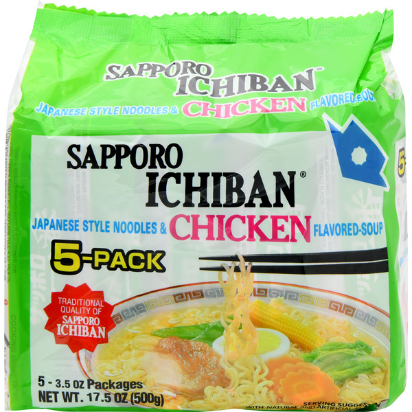 Sapporo Noodles & Soup, Chicken Flavored, Japanese Style, 5-Pack