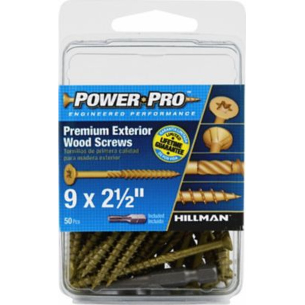 Hillman #9 x 2-1/2 in. Power Pro Premium Exterior Wood Screws, 50-Pack
