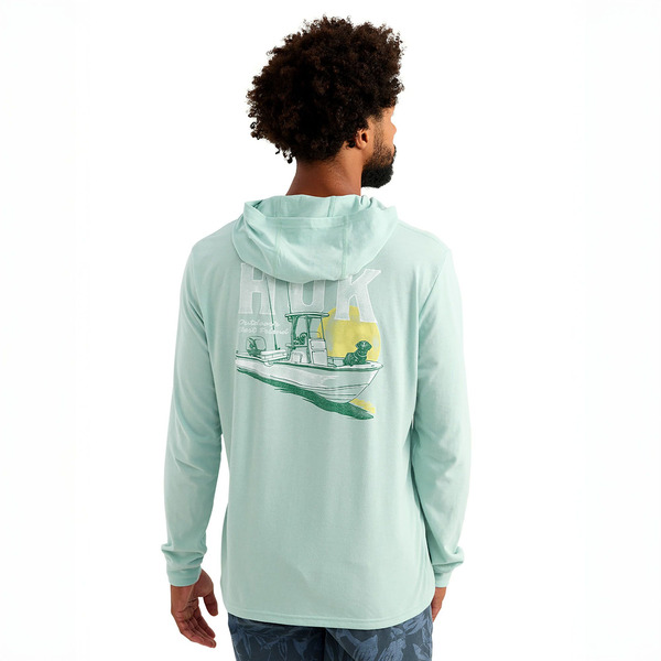 Huk Men's Boat Lab Hoodie T-Shirt, S - Heron Blue