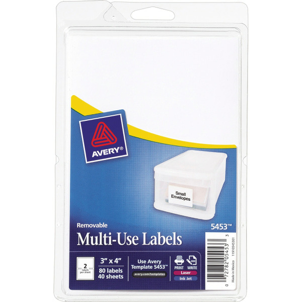 Avery 5453 Removable Inkjet/Laser Multipurpose Labels - White - 3" x 4"