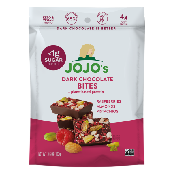 JOJO's Chocolate Bites, Raspberries Almonds Pistachios + Plant