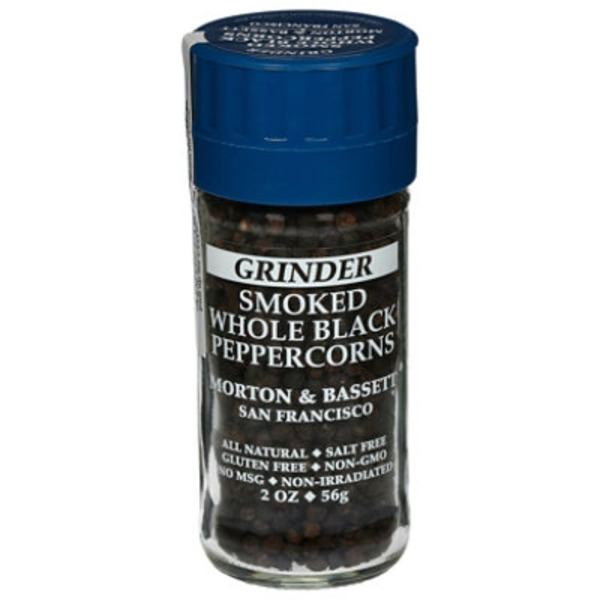 Morton & Bassett Spices Peppercorns, Whole Black, Smoked, Grinder