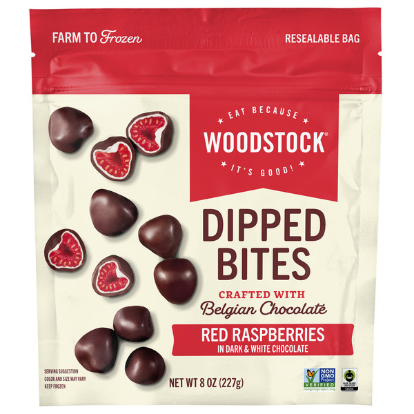 WOODSTOCK Red Raspberries in Dark & White Chocolate Dipped Bites Same ...