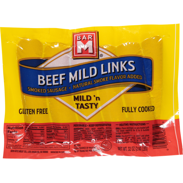Bar-M Sausage, Smoked, Mild 'n Tasty, Beef Mild Links