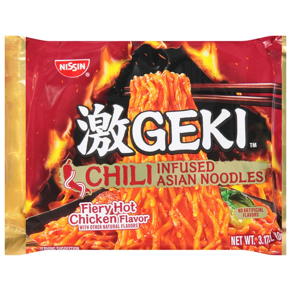 Nissin GEKI Fiery Hot Chicken, Chili Infused Asian Noodles Same