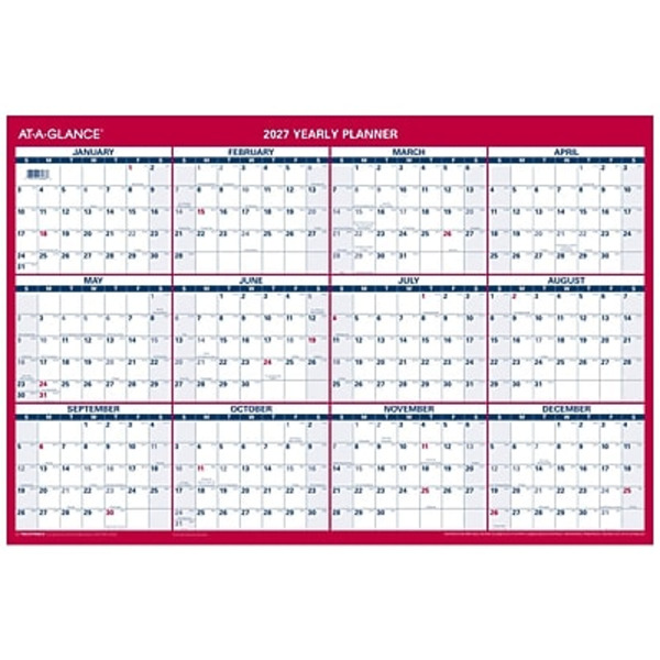 AT-A-GLANCE Erasable Wall Calendar, 24 x 36 in - Red