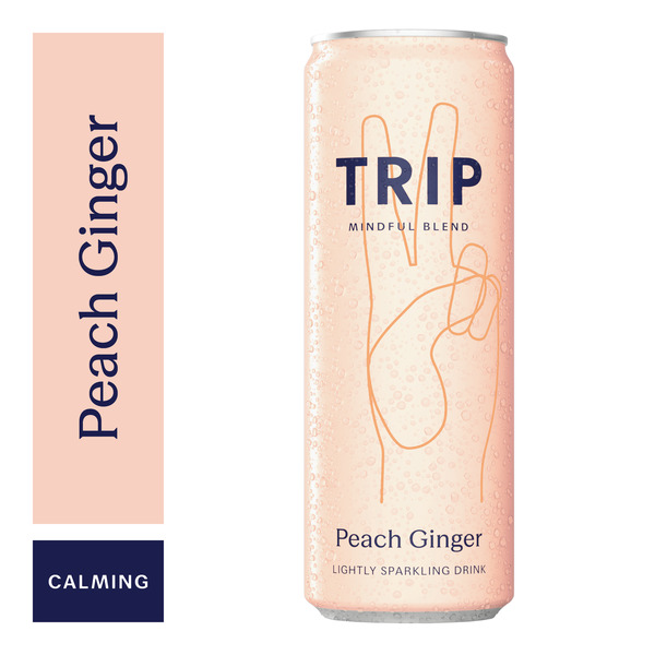 Trip Mindful Blend, Peach Ginger Magnesium Seltzer, Calming Drink