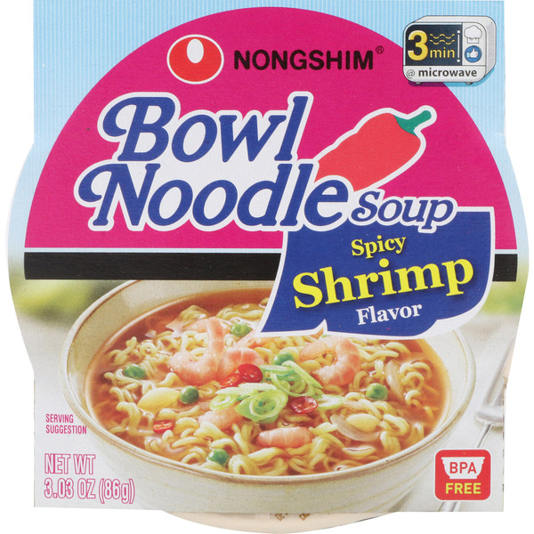 Nongshim Noodle Soup, Bowl, Spicy Shrimp Flavor