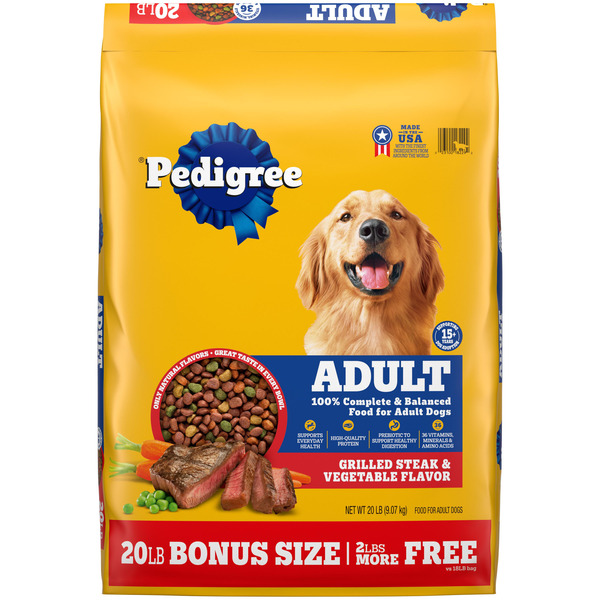 Pedigree Adult Dry Dog Food Grilled Steak & Vegetable Flavor, 20 lb. Bag