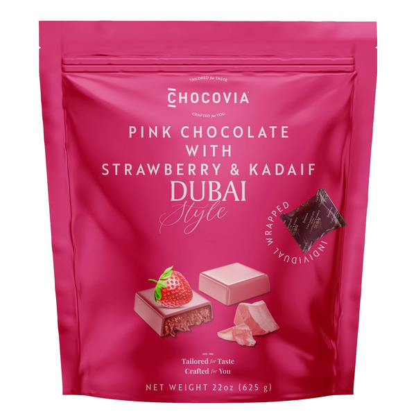 Chocovia Pink Chocolate with Strawberry & Kadaif Dubai Style, 22 oz