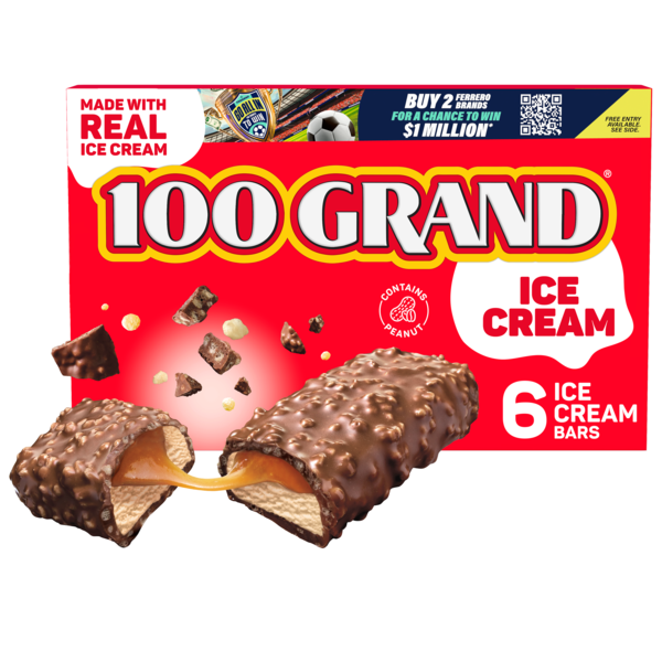 100 Grand Caramel Ice Cream Bars, 6 Pack, Frozen Dessert