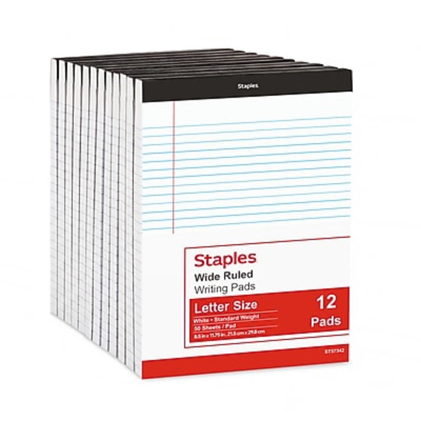 TRU RED TR57339 8.5" x 11.75" 50-Sheets White Wide Ruled Notepads