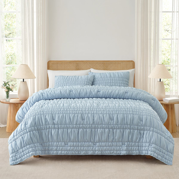 Nestwell Twin/Twin XL Ruched Comforter 3-Piece Set - Breezy Blue