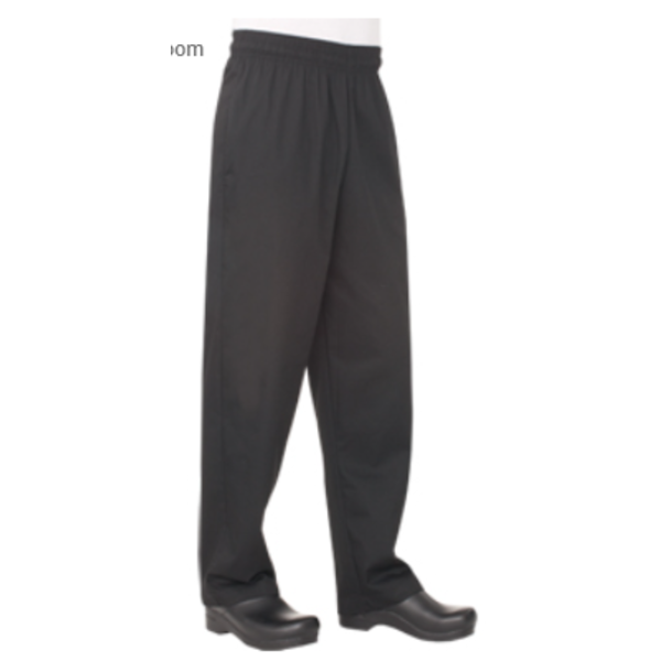 Chef Works - Essential Baggy Pants, elastic waist, 65/35 poly/cotton, black, small