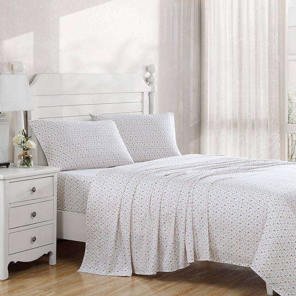 Laura Ashley Evie 4-Piece Sheet Set, Twin - Coral