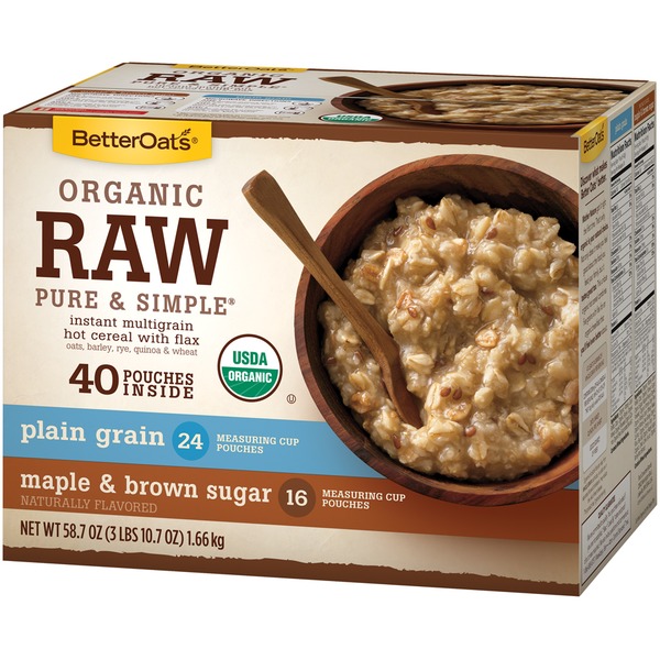 Better Oats Organic Raw Pure & Simple Plain Grain and Maple & Brown