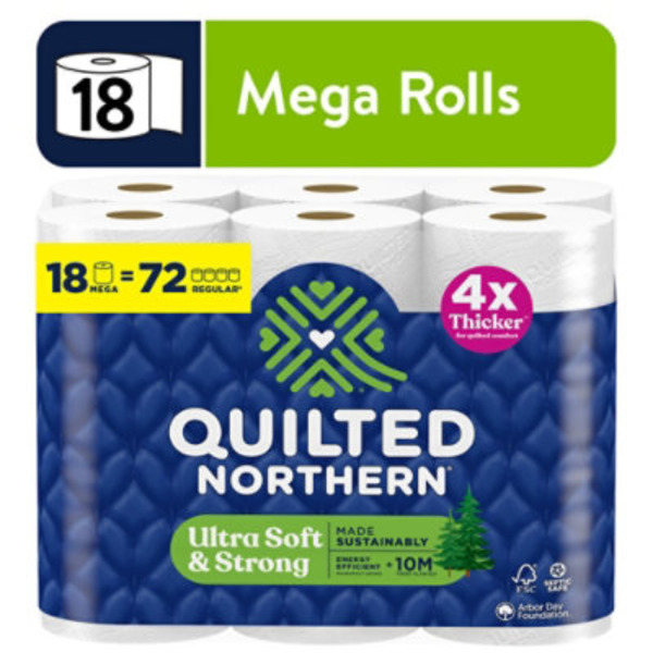 QUILTED NORTHERN ULTRA SOFT & STRONG TOILET PAPER, 18 MEGA ROLLS