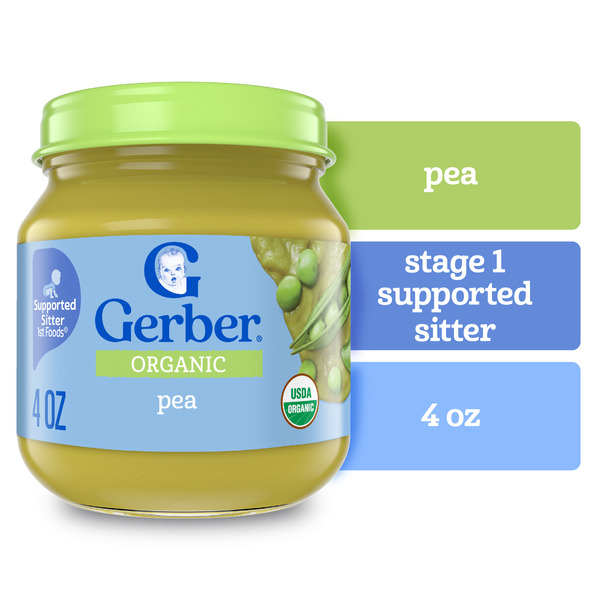 Gerber Stage Baby Food Organic Pea Jar Vegetable Non-Gmo Baby Puree