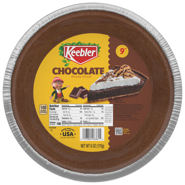 Keebler Ready Crust 9-Inch Chocolate Pie Crust, Premade Crust For Baking And No-Bake, 6 oz